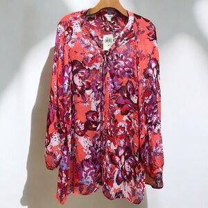 Lucky Brand Floral Long-sleeve Popover Blouse Multi-color size 2X